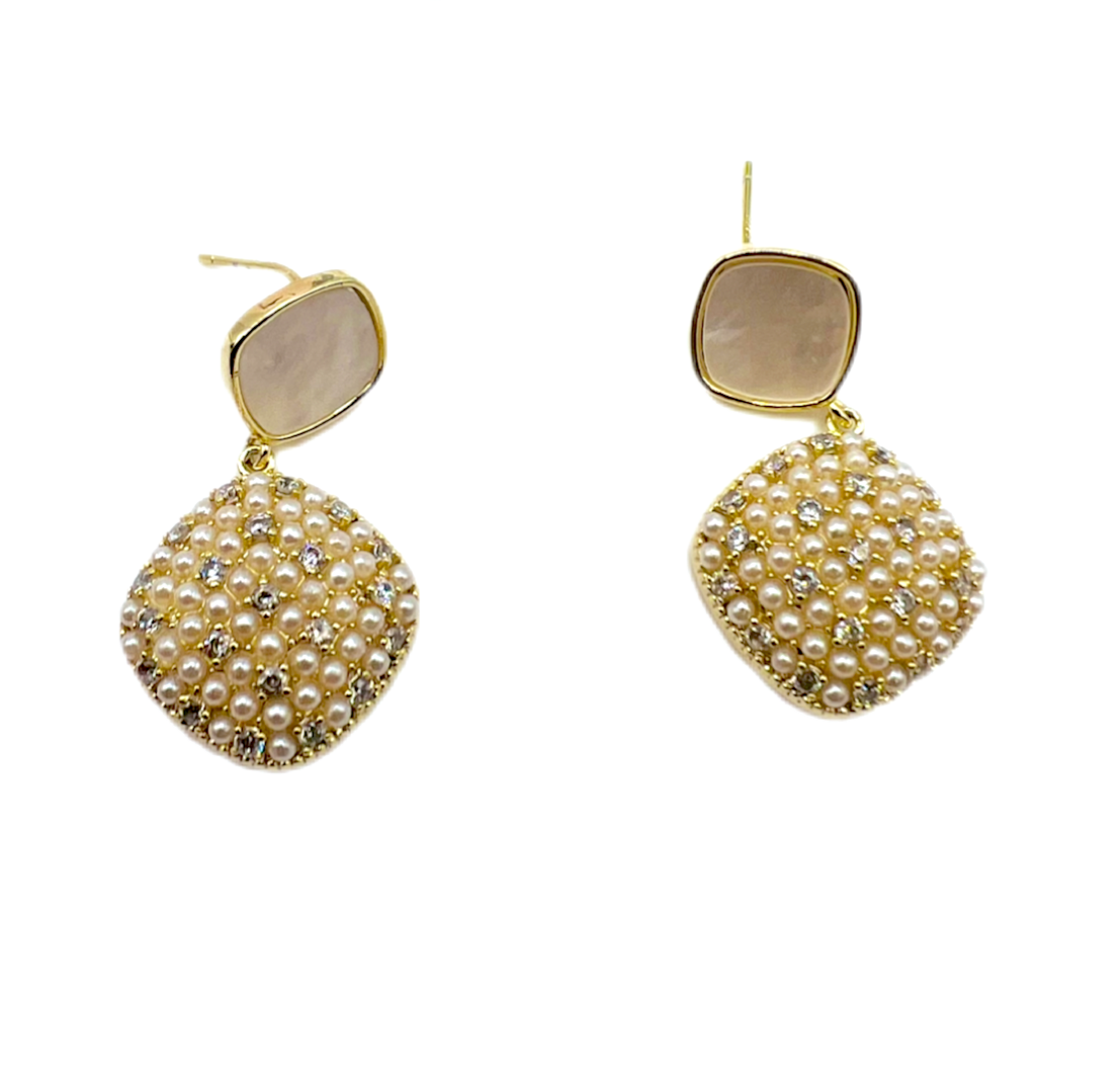 White Mini Pearl Square Zirconia Stud Earrings