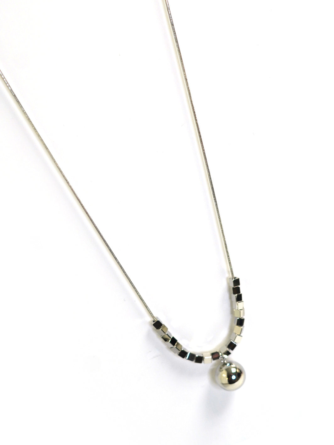 Silver Square Beads Ball Locket Necklace