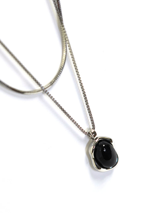 Silver Black Onyx Layered Pendant Necklace