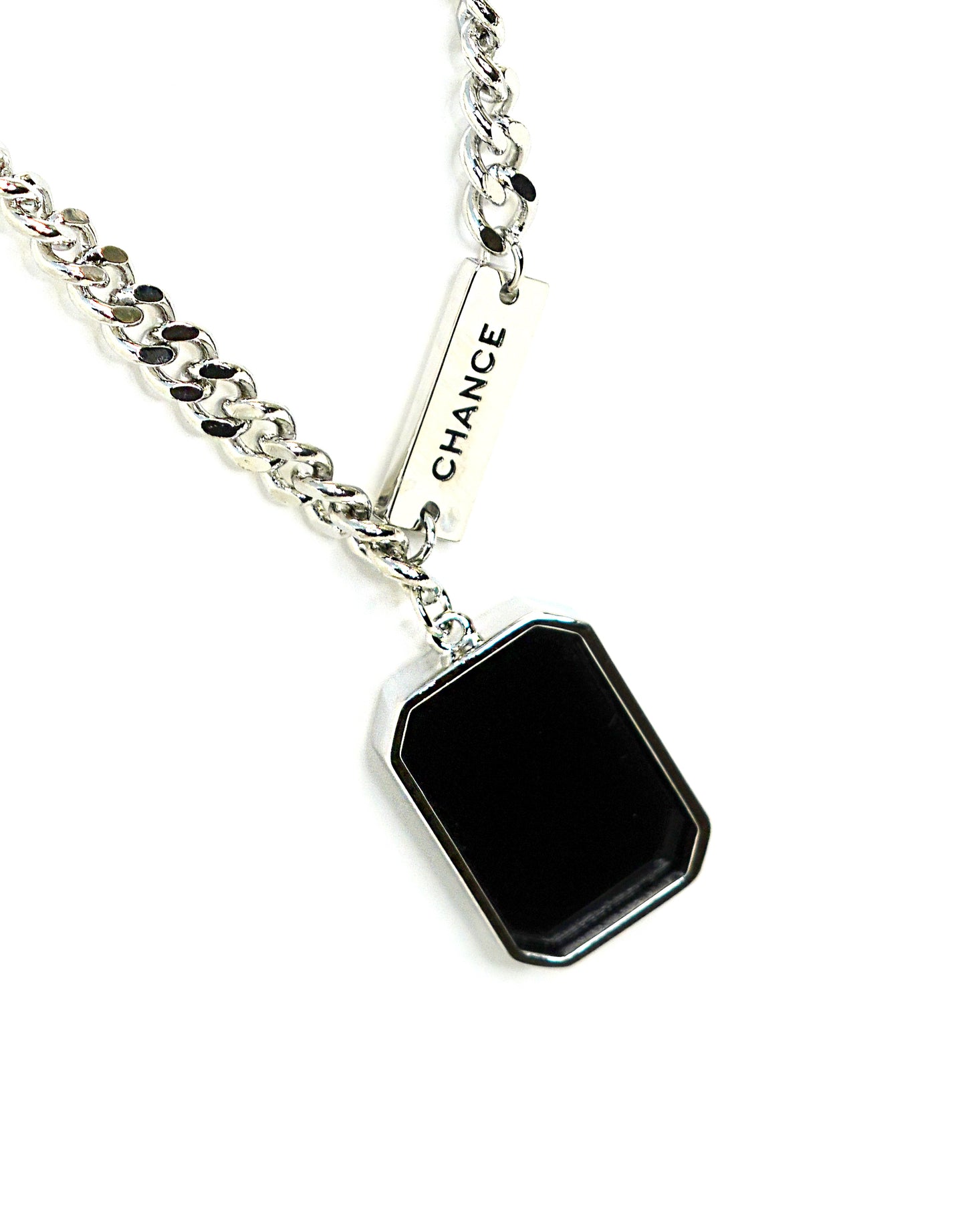 Black Rectangle Link Chain Pendant Necklace