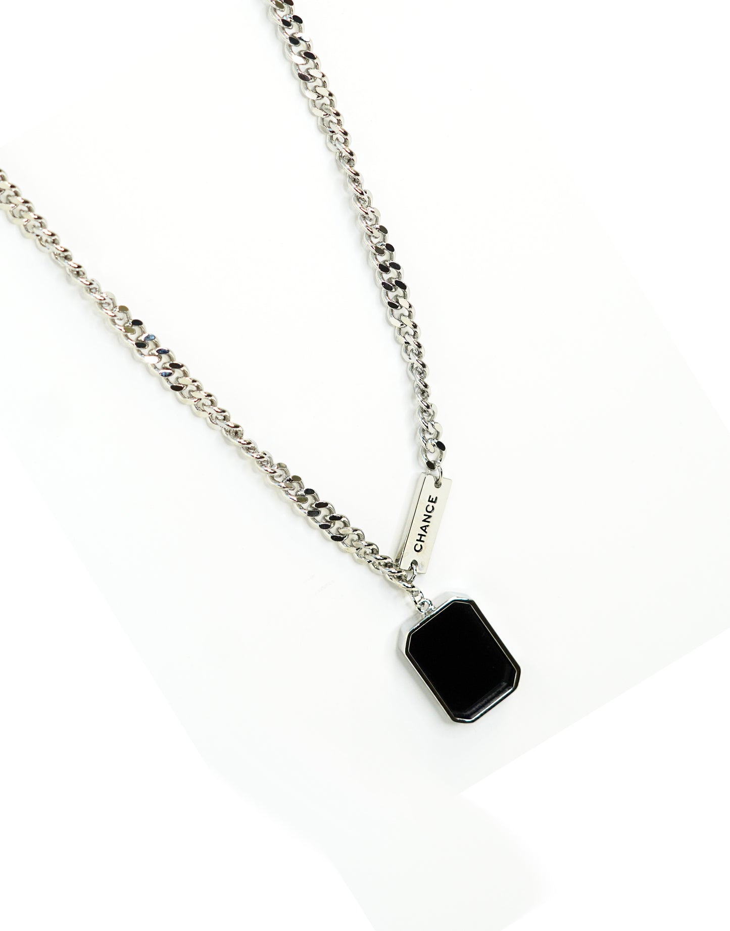 Black Rectangle Link Chain Pendant Necklace
