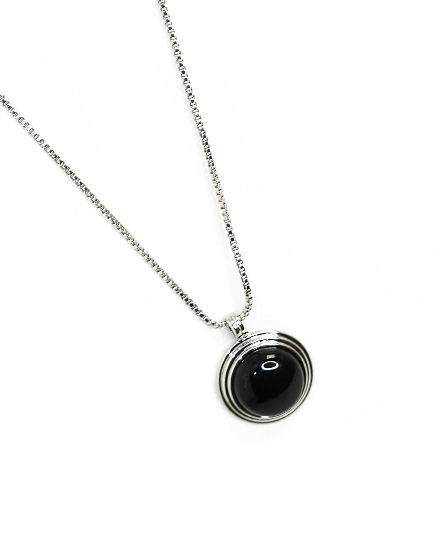 Silver Chain Black Stone Pendant Necklace