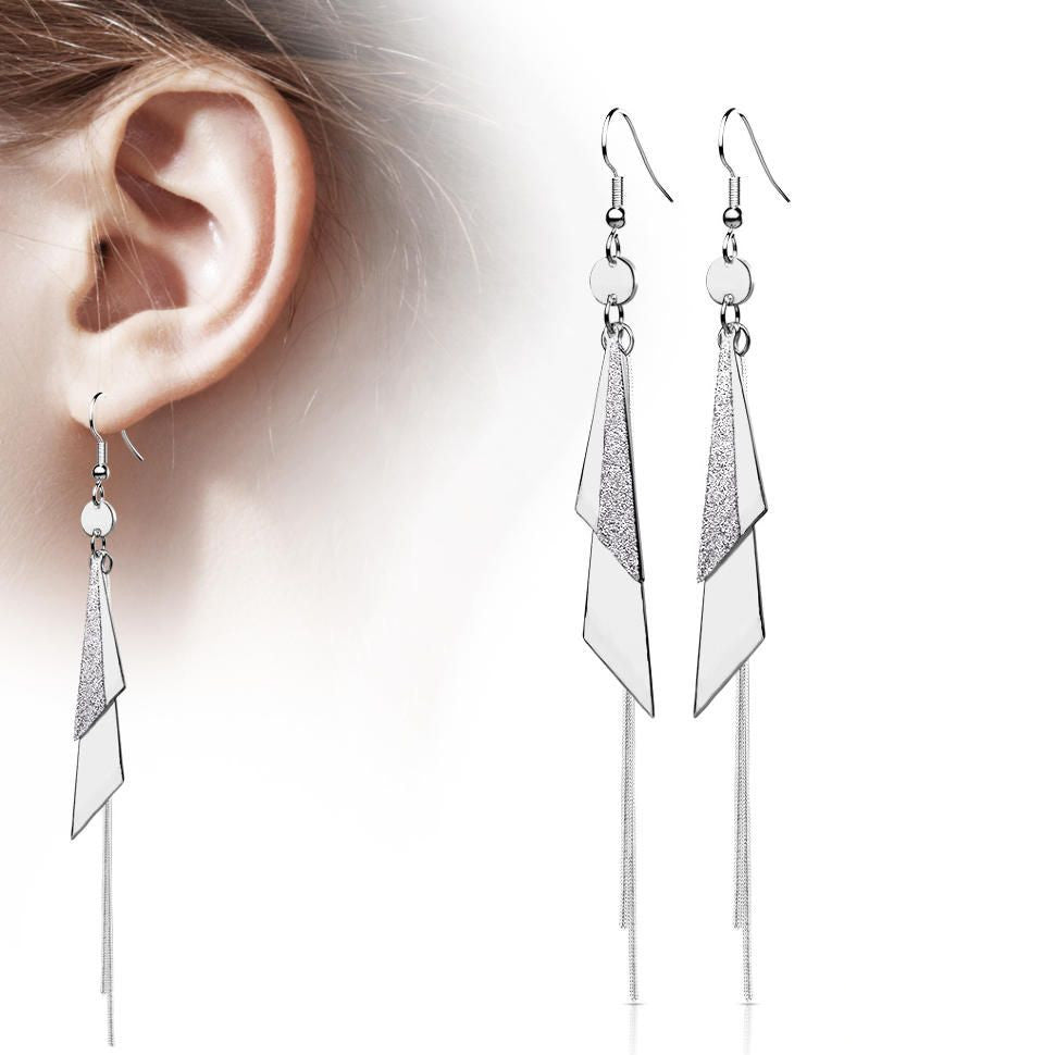 Silver Triangles and Chain Dangle Drop Earrings