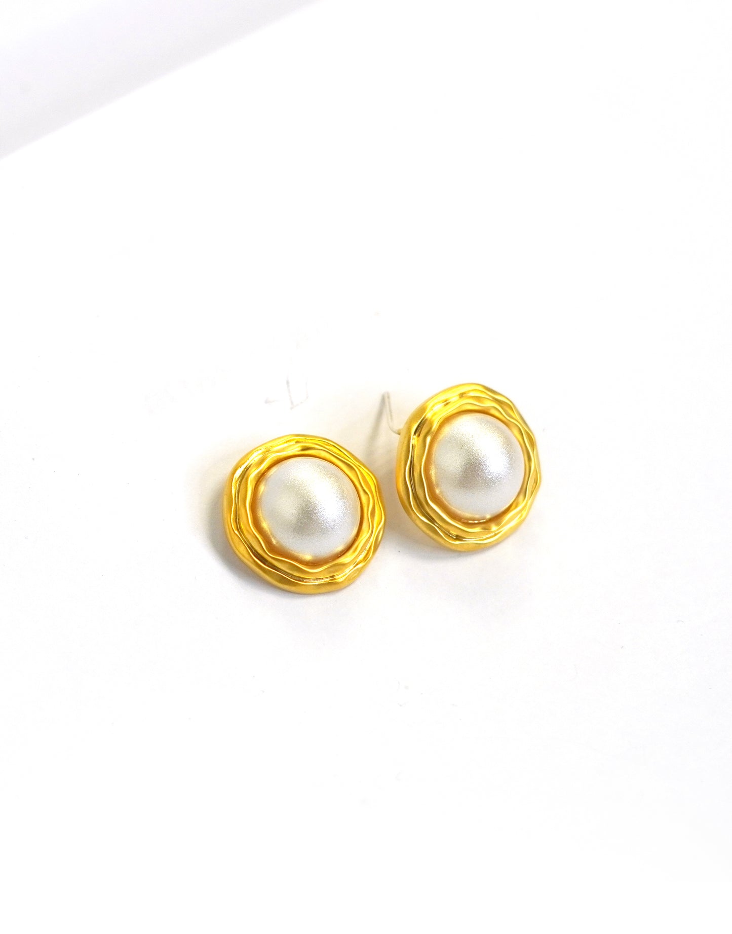 White Pearl Gold Loop Stud Earrings