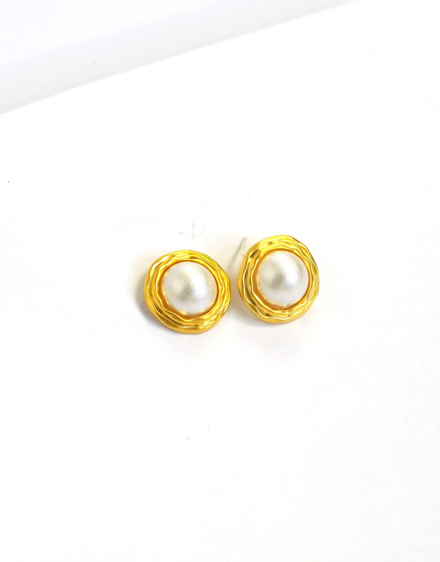 White Pearl Gold Loop Stud Earrings