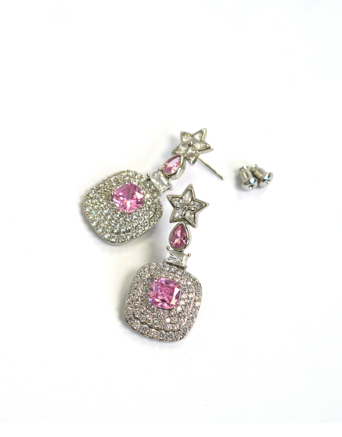 Bridal Pink Saphire Dotted Zirconia Drop Earrings