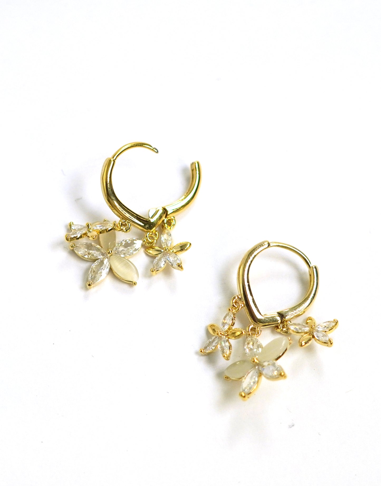 Floral Charms Cubic Gold Huggie Earrings