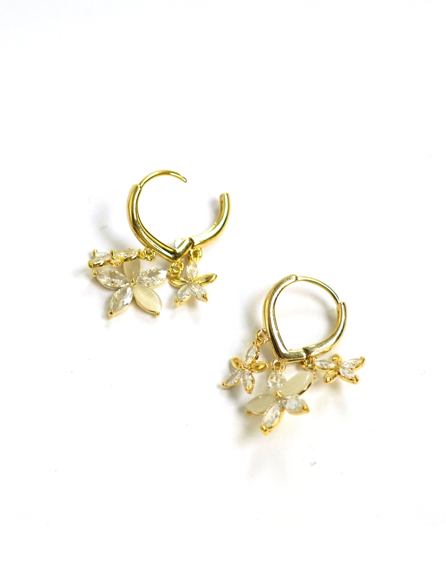 Floral Charms Cubic Gold Huggie Earrings