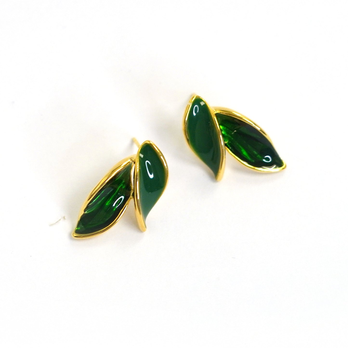 Twin Leaves Gold Stud Earrings