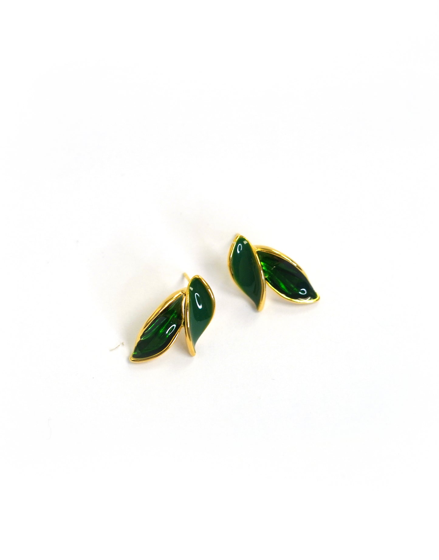 Twin Leaves Gold Stud Earrings