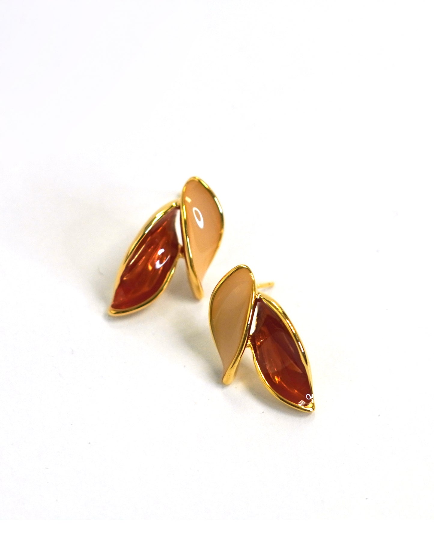 Twin Leaves Gold Stud Earrings