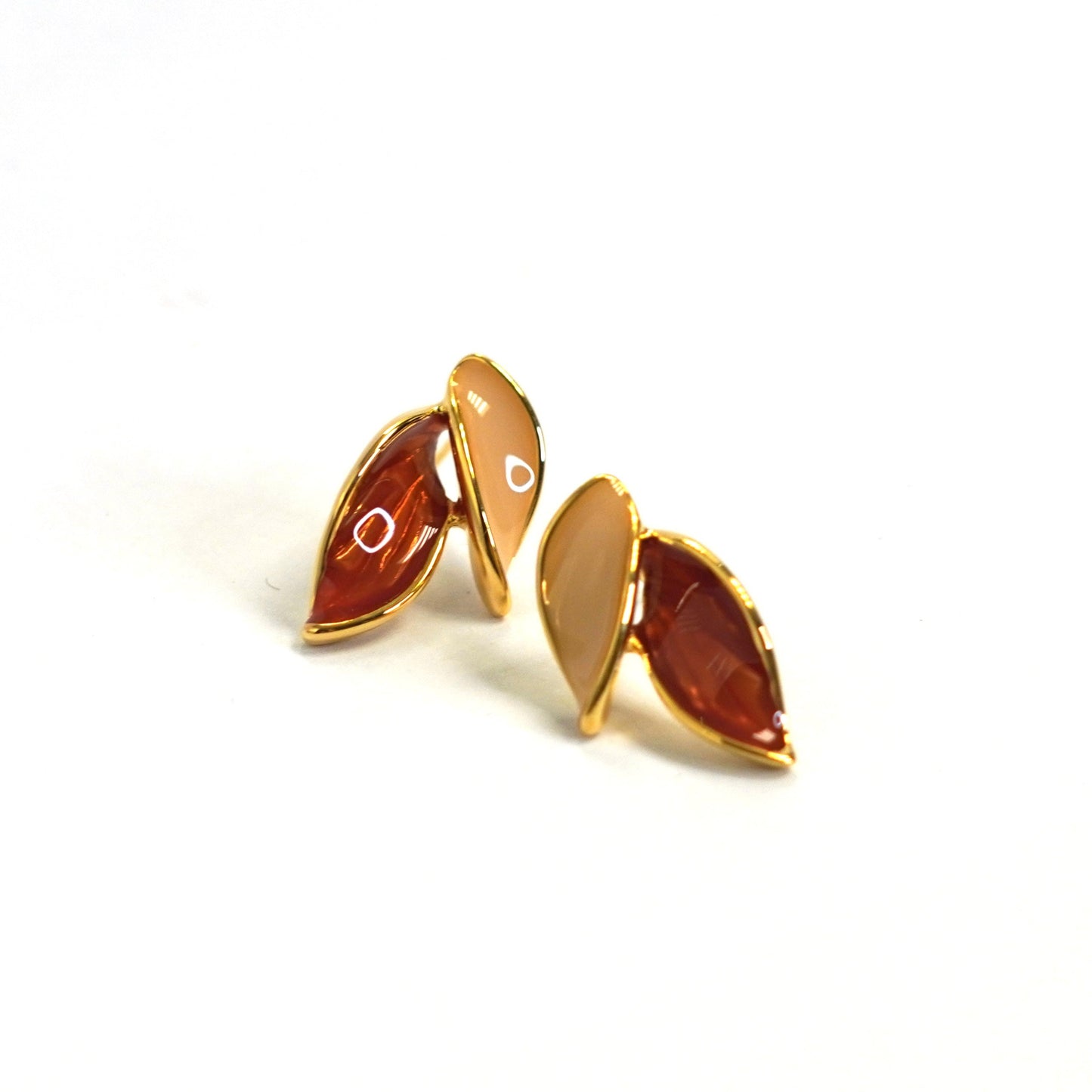 Twin Leaves Gold Stud Earrings