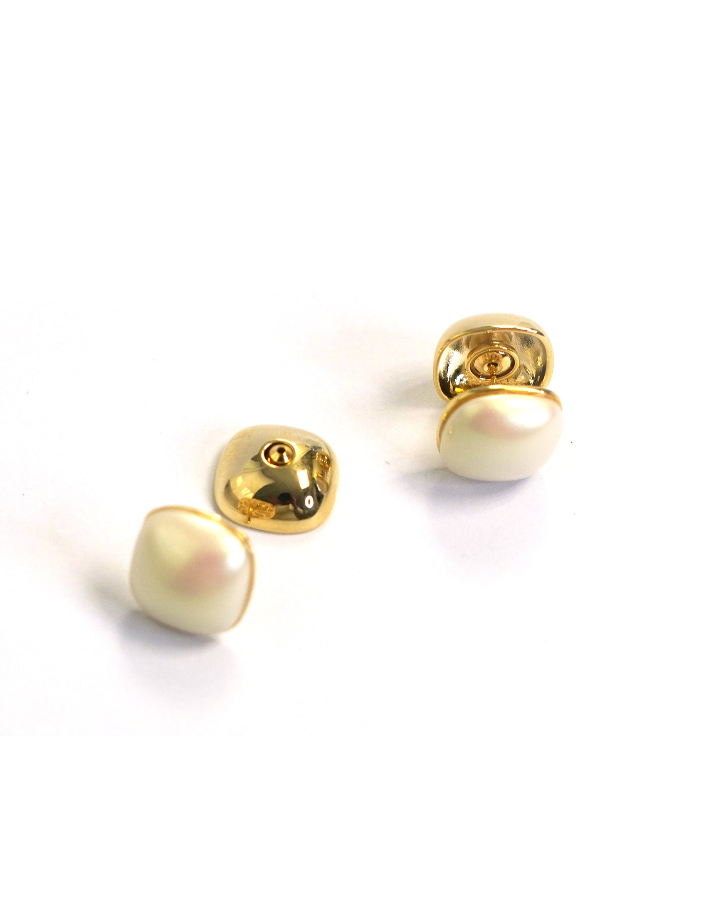 White Pearl Mushroom Gold Stud Earrings