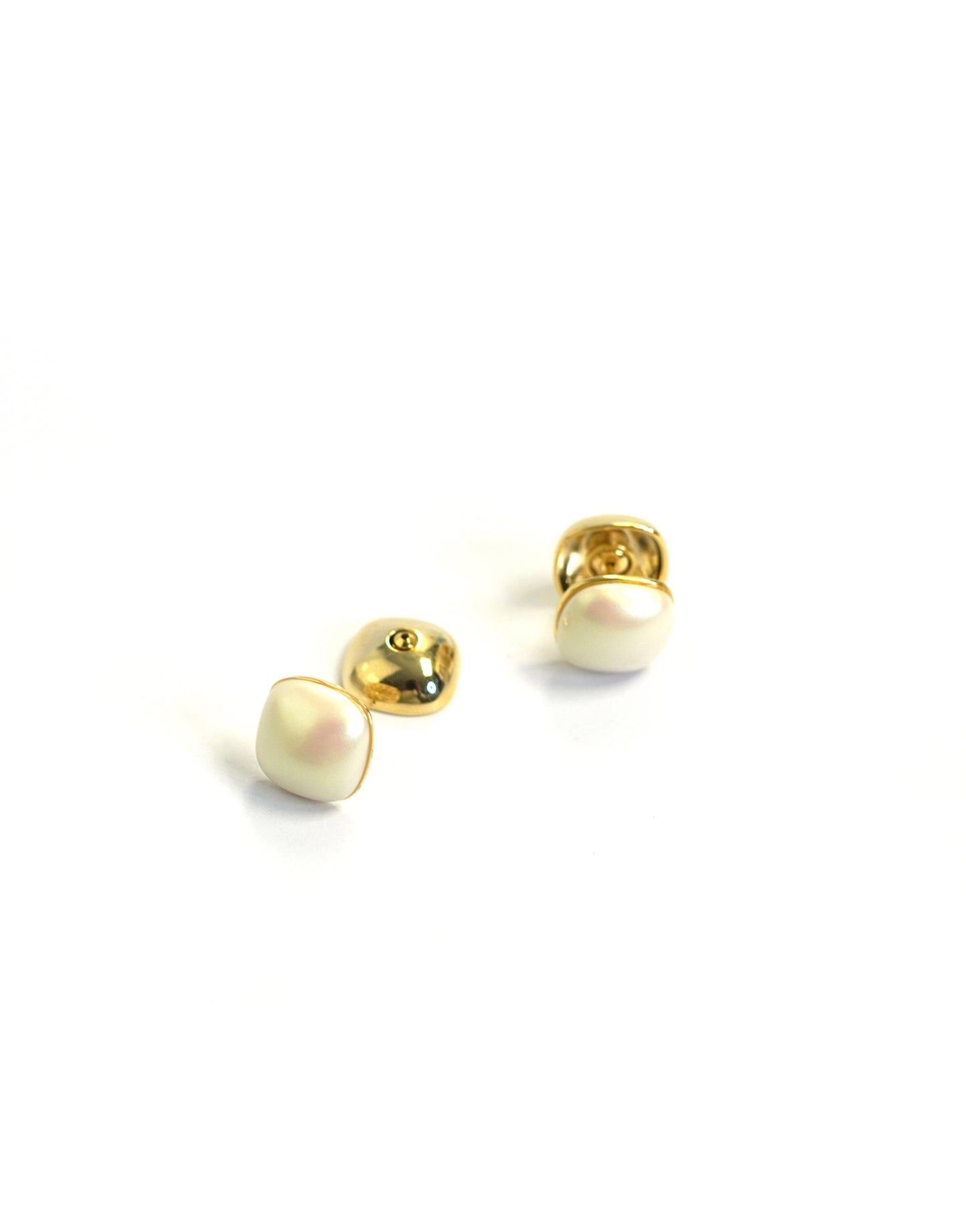 White Pearl Mushroom Gold Stud Earrings