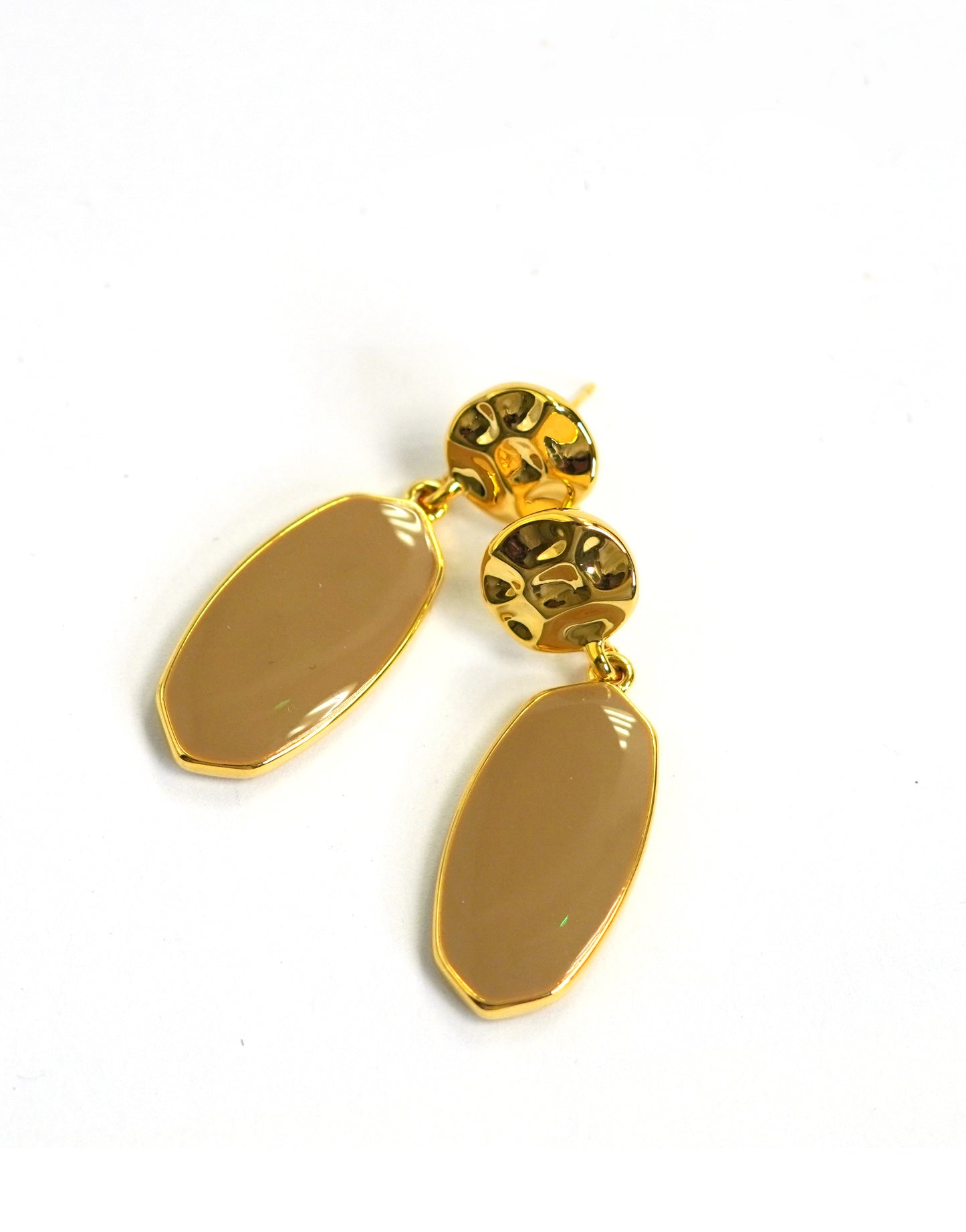 Ancient Beige Textured Oval Drop Earrings