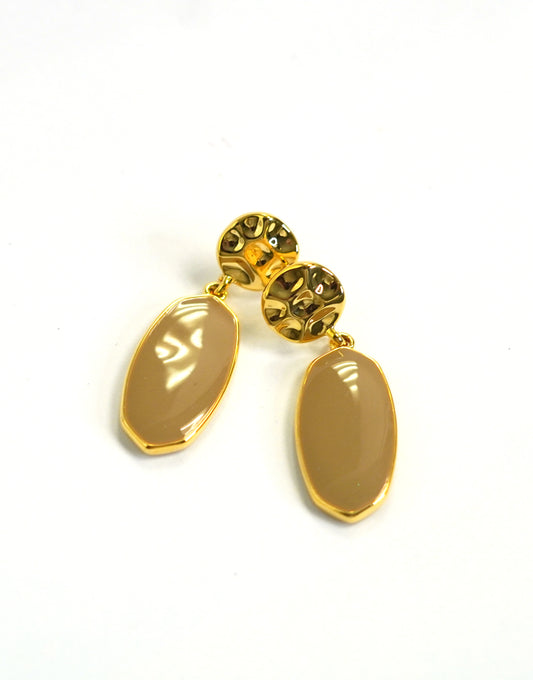 Ancient Beige Textured Oval Drop Earrings