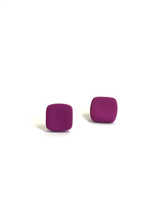 Red Square Flat Stud Earrings