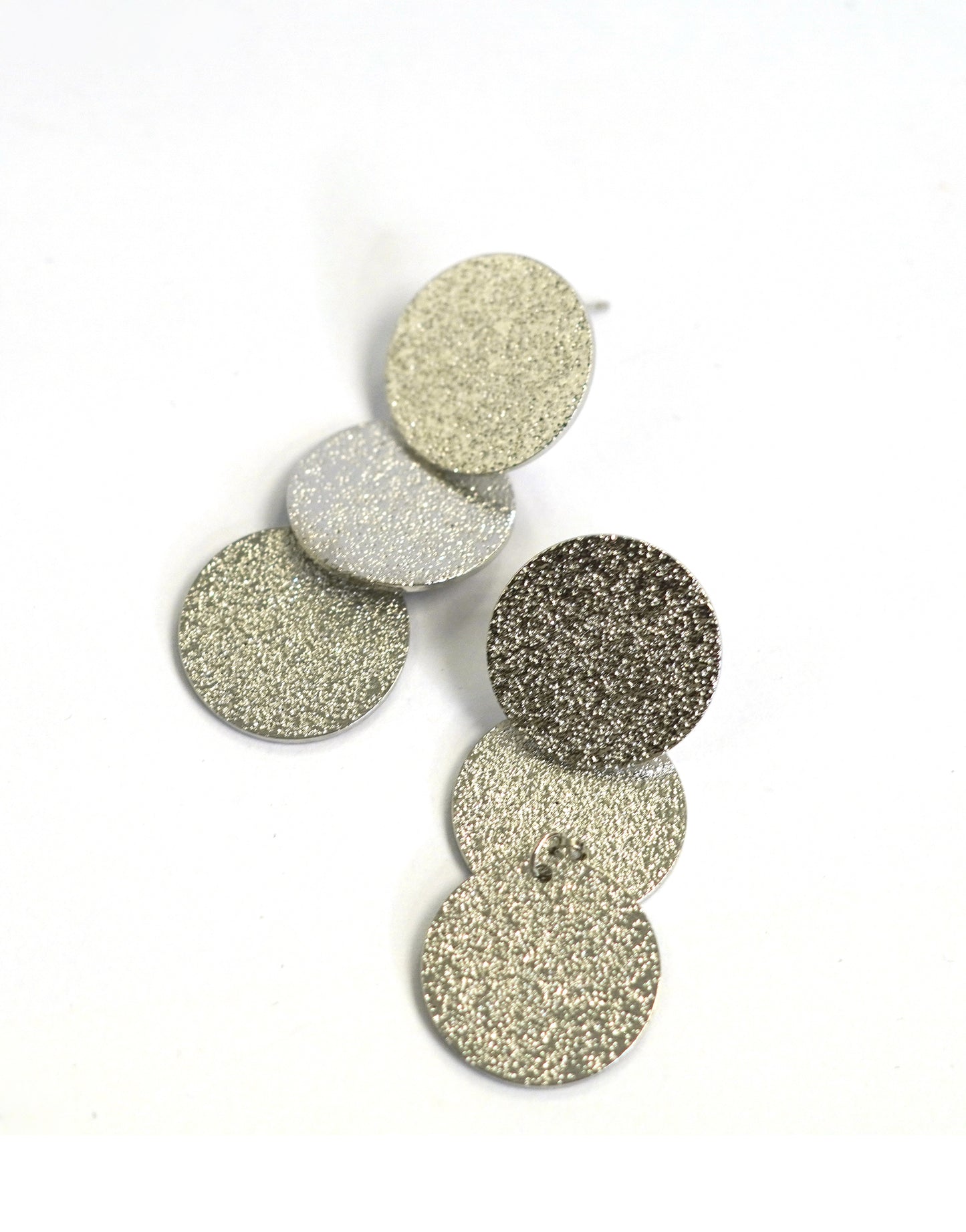 Silver Textured Trio Disc Drop Earrings