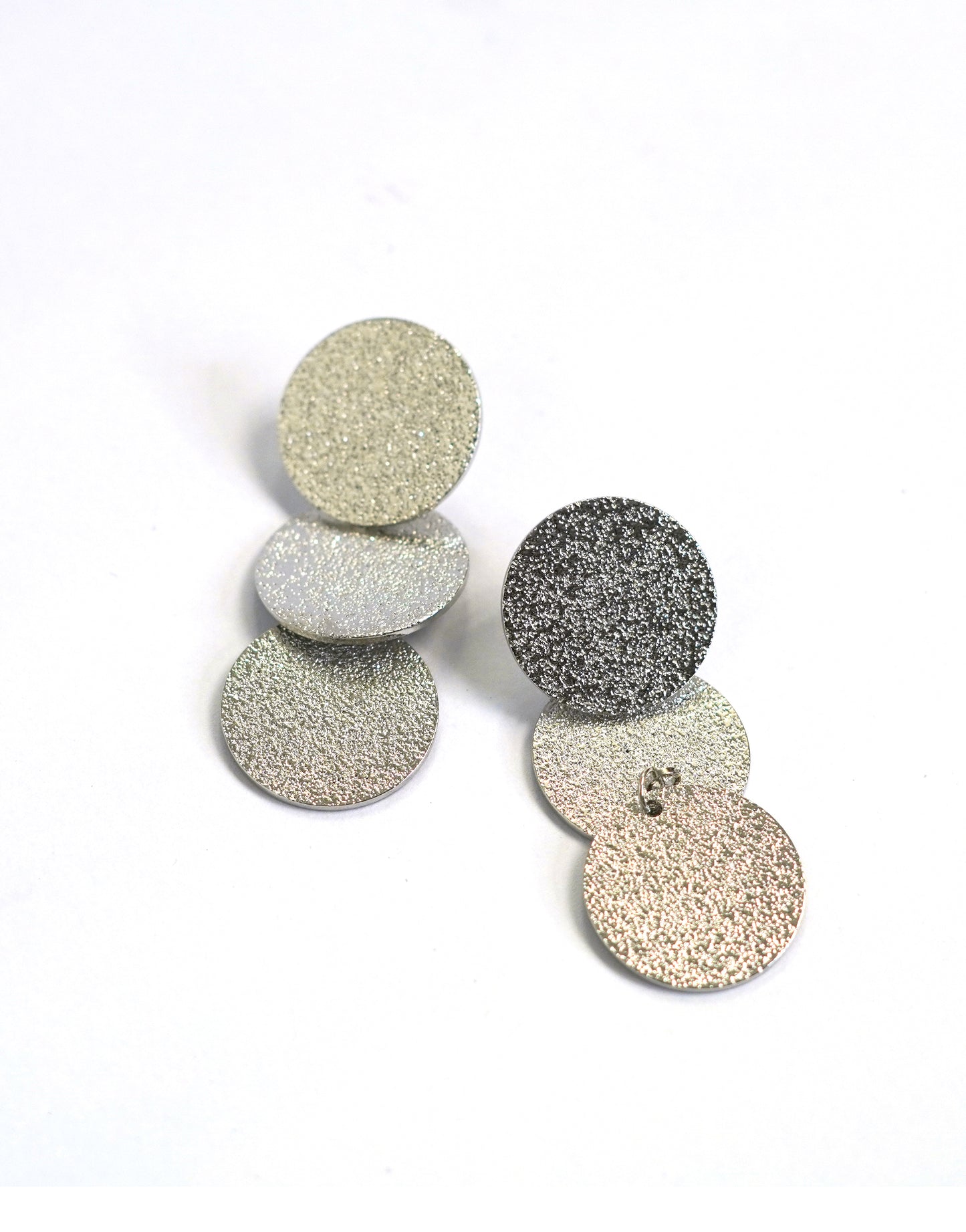 Silver Textured Trio Disc Drop Earrings