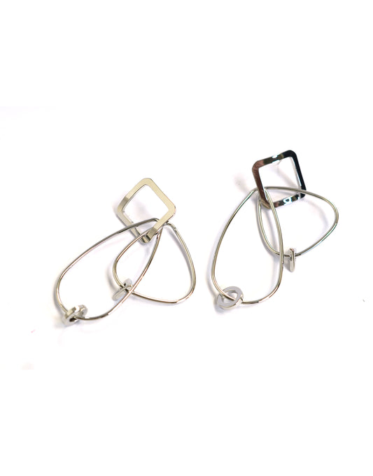 Loop Multi Shapes Silver Drop Earrings