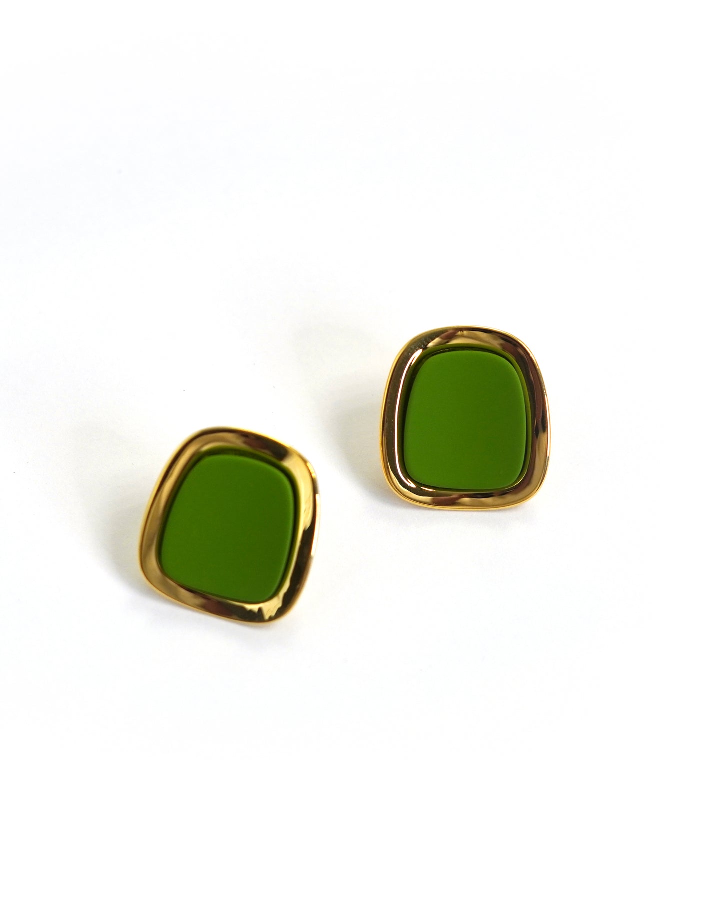 Gold Layered Green Button Stud Earrings