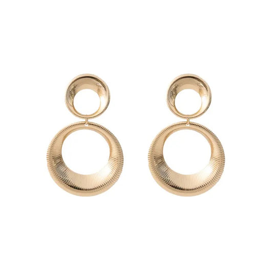 Gold Dual Open Circle Drop Earrings