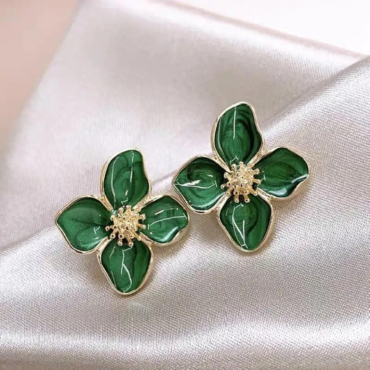 Green Floral Stud Earrings