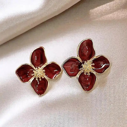 Red Floral Stud Earrings