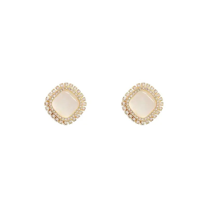 White Pearl Zirconia Stud Earrings