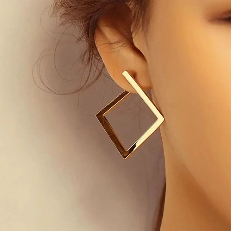 Square Shaped Gold Drop Earrings