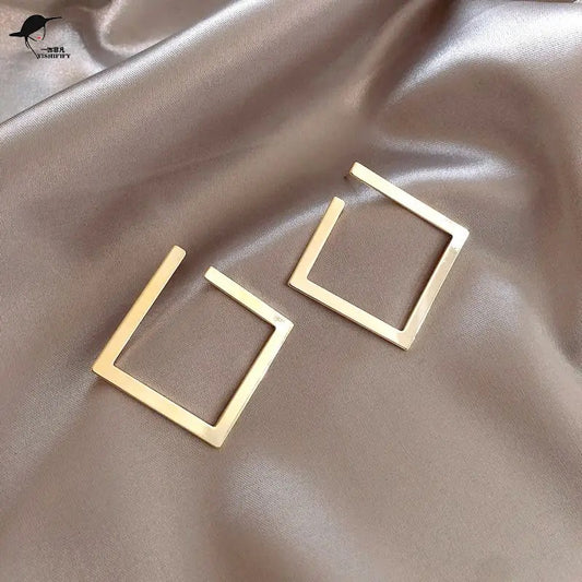 Square Shaped Gold Drop Earrings