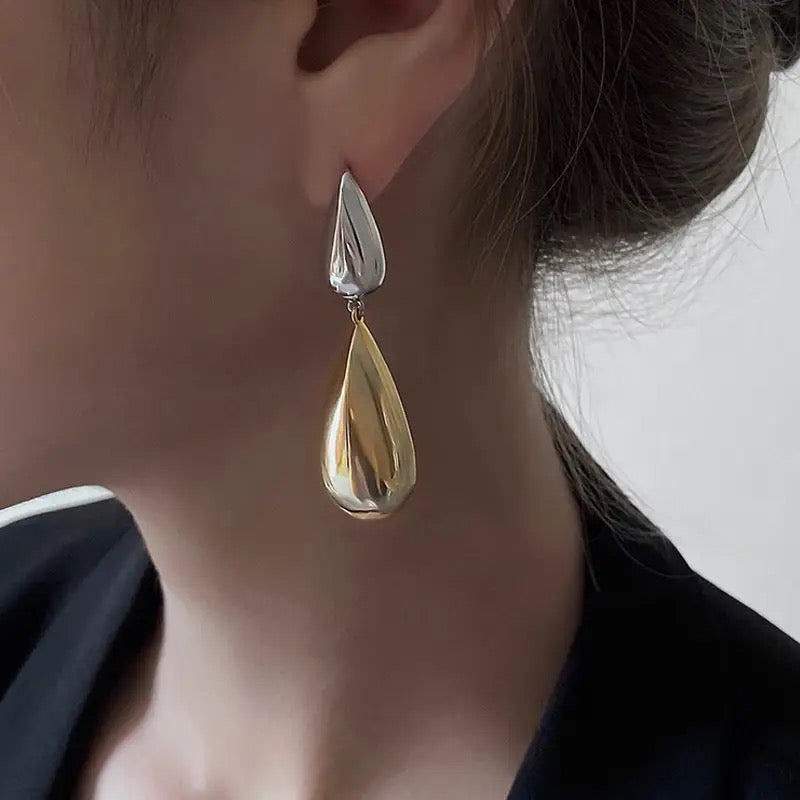 Drop Shaped Gold and Silver Drop Earrings