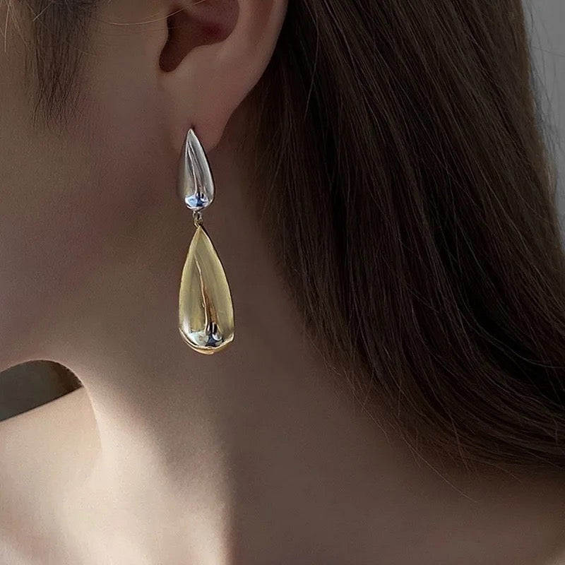 Drop Shaped Gold and Silver Drop Earrings