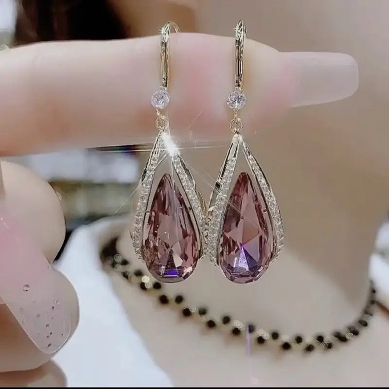 Pink Stone Zirconia Drop Earrings