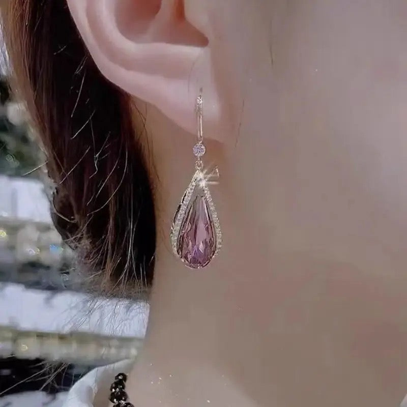 Pink Stone Zirconia Drop Earrings