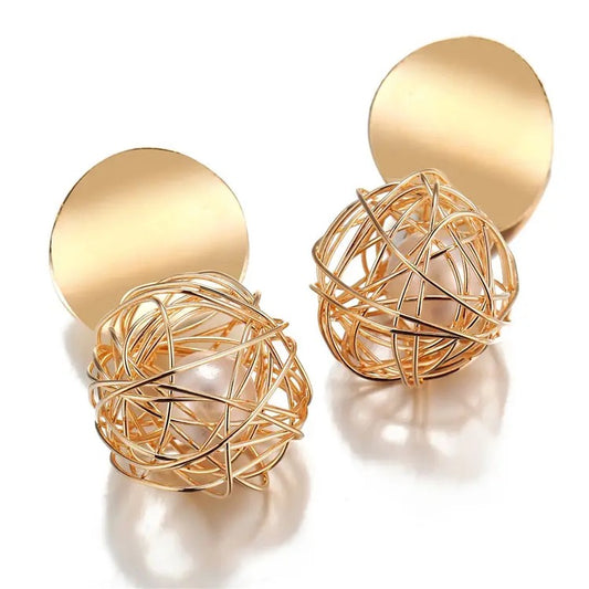 Pearl Nest Gold Drop Earrings