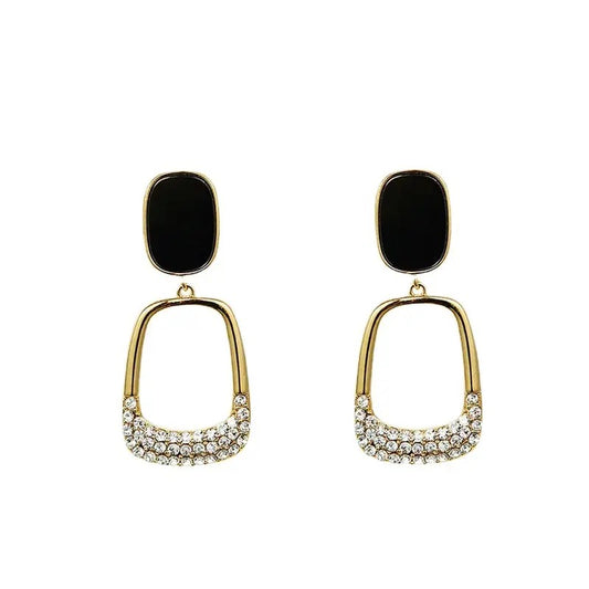 Black Stone Zirconia Gold Drop Earrings