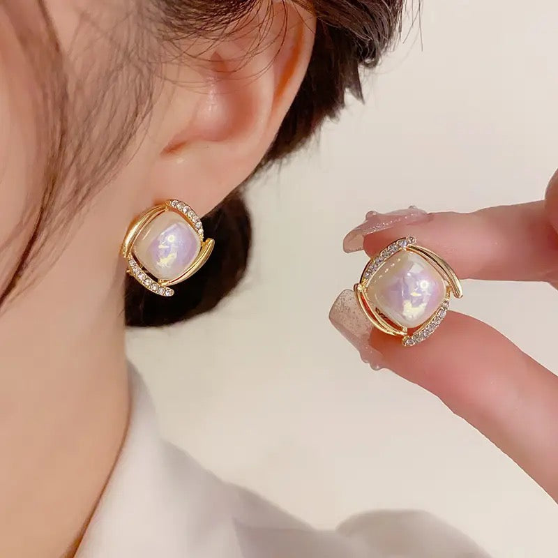 Gold Covered Pearl Zircon Stud Earrings