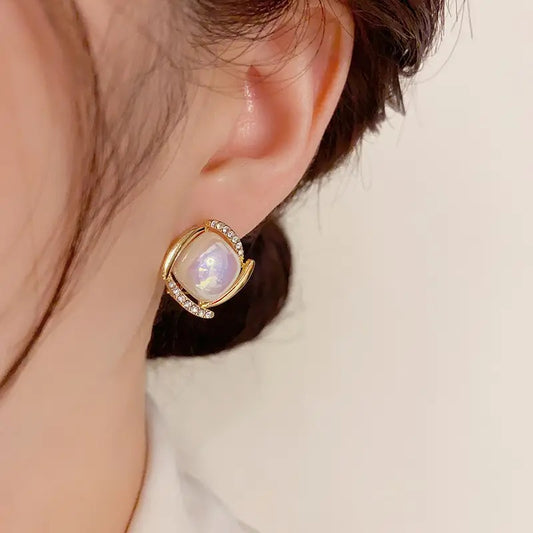 Gold Covered Pearl Zircon Stud Earrings