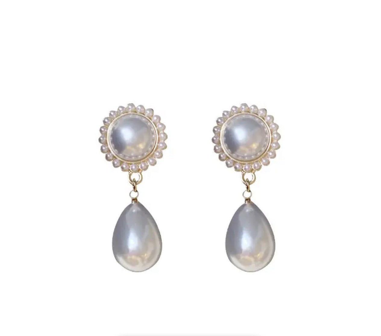 White Pearls Beaded Drop Earrings