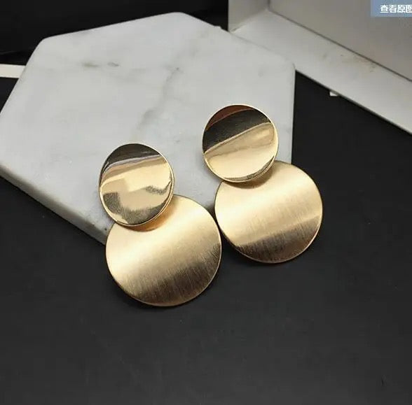 Dual Bendy Circle Gold Drop Earrings