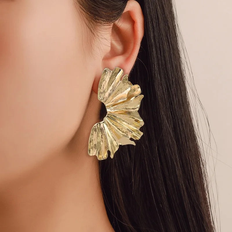 Wings floral gold drop earrings