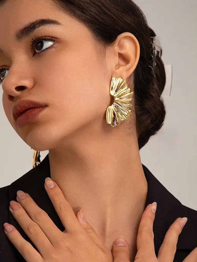 Wings floral gold drop earrings