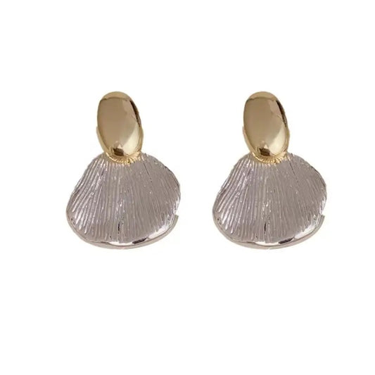 Parallel leaves gold drop earrings with 925 sterling silver post