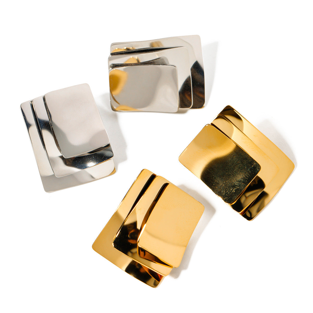 Curved Multi Layers Gold Stud Earrings with 925 Sterling Silver Post