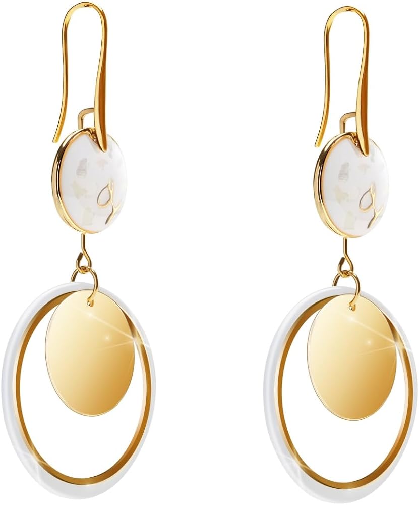 Gold Rings Pearly Drop Earrings with 925 Sterling Silver Post