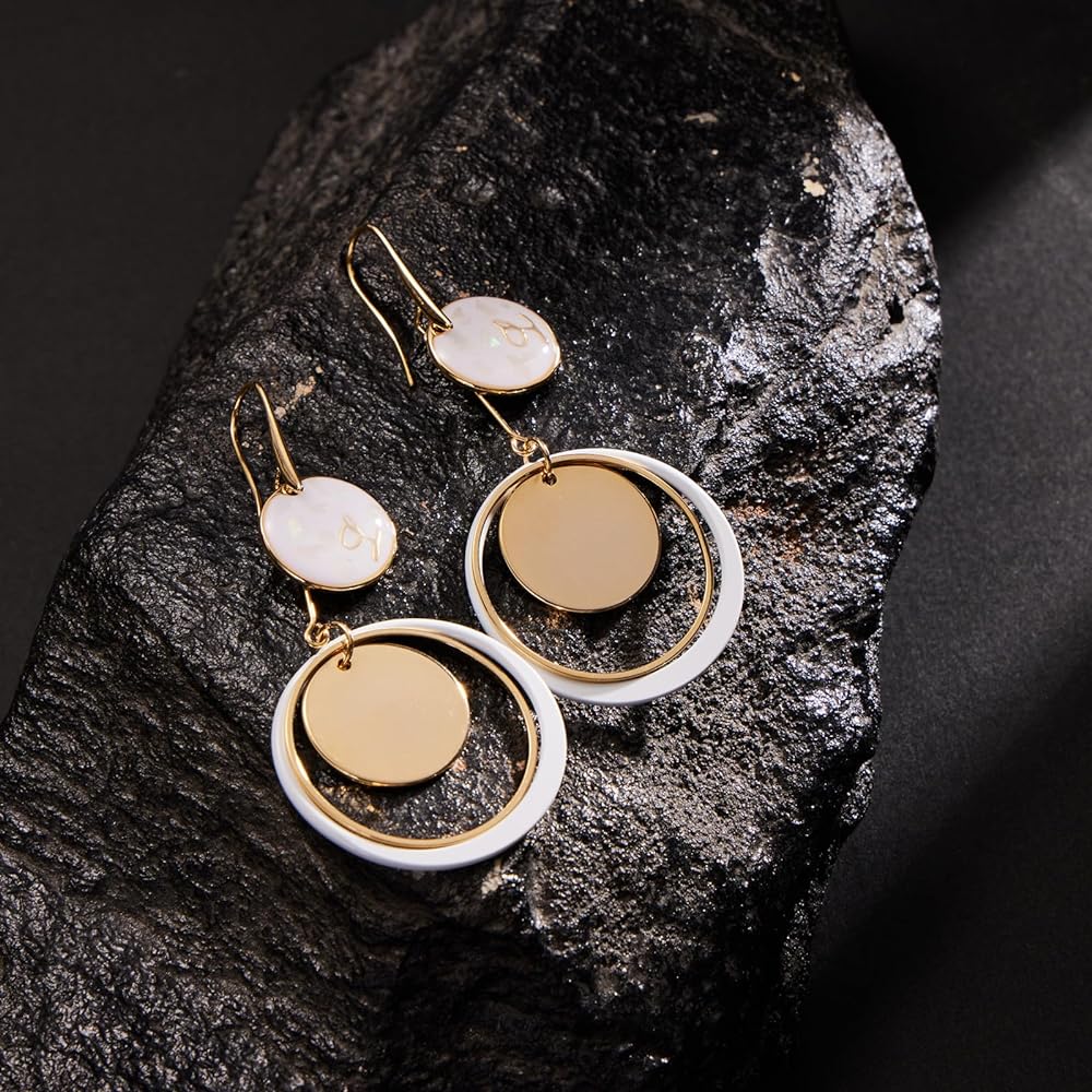 Gold Rings Pearly Drop Earrings with 925 Sterling Silver Post