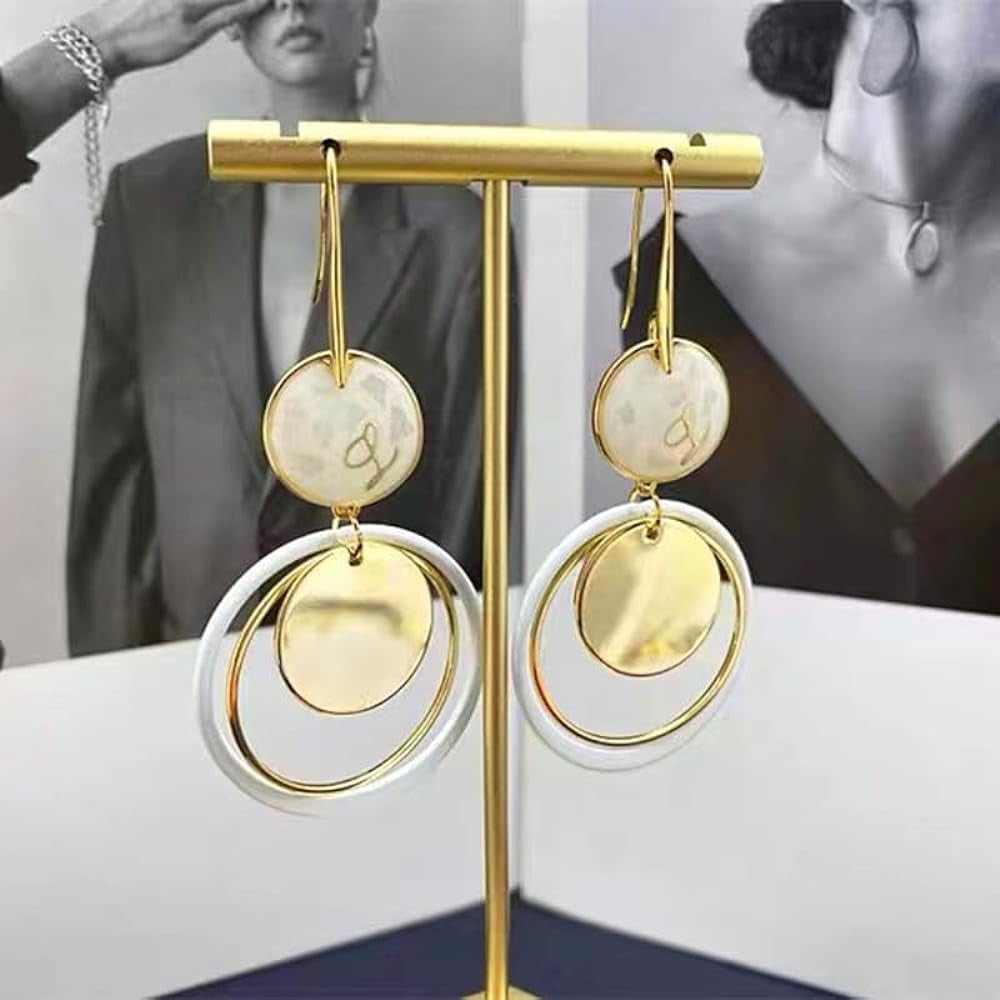 Gold Rings Pearly Drop Earrings with 925 Sterling Silver Post