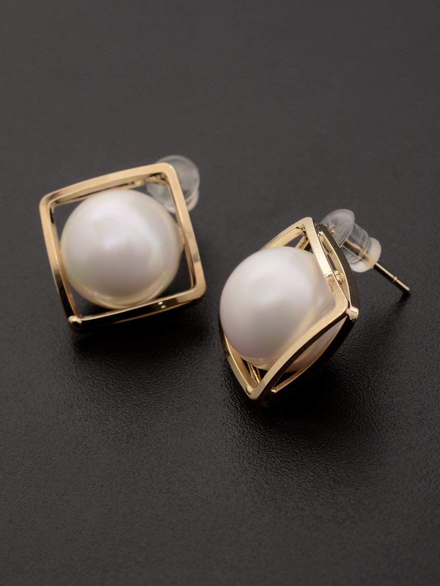 White Pearl Gold Stud Earrings with 925 Sterling Silver Post