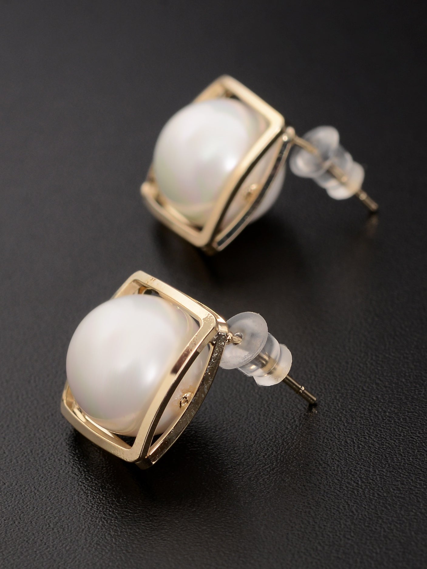 White Pearl Gold Stud Earrings with 925 Sterling Silver Post